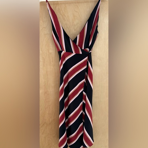 Top Shop Striped V-Neck Midi Wrap Dress - Red and Black - Picture 8 of 13